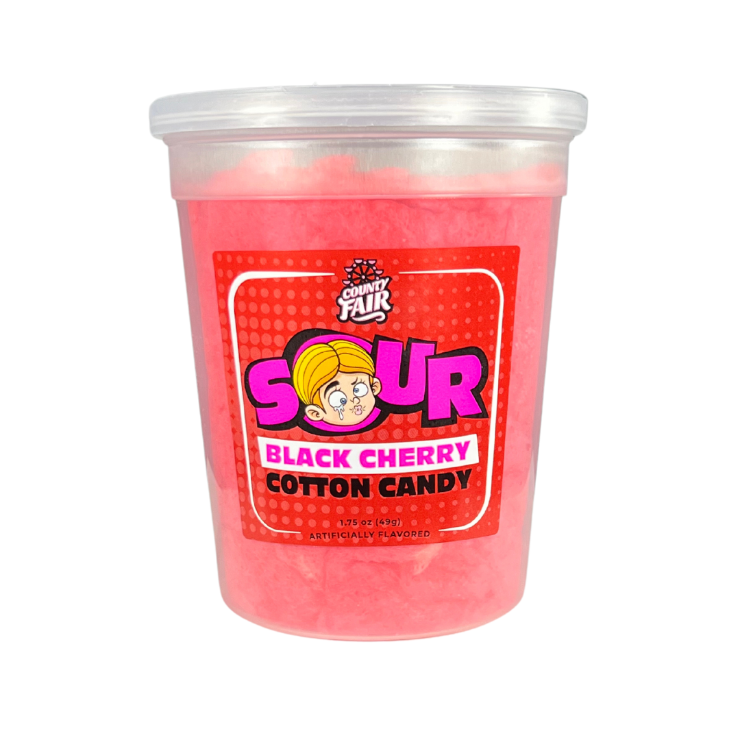 Cotton Candy with a bit of a cheek sucking punch! Our Sour Cotton Candy has the same extreme sour taste as your favorite sour candies. Get ready to make those taste buds burst! Experience the intense flavor of black cherries combined with the classic fluffy texture of cotton candy. Perfect for satisfying your sweet tooth with a cheek-puckering punch.