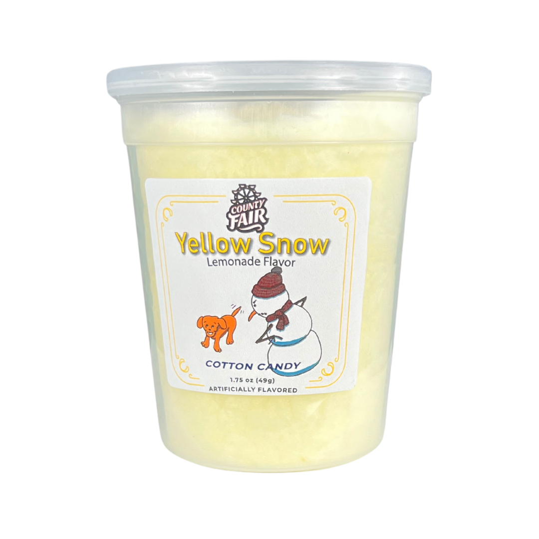 Have a laugh while enjoying this comical lemonade flavored cotton candy! This sweet treat is the only time we condone eating yellow snow.