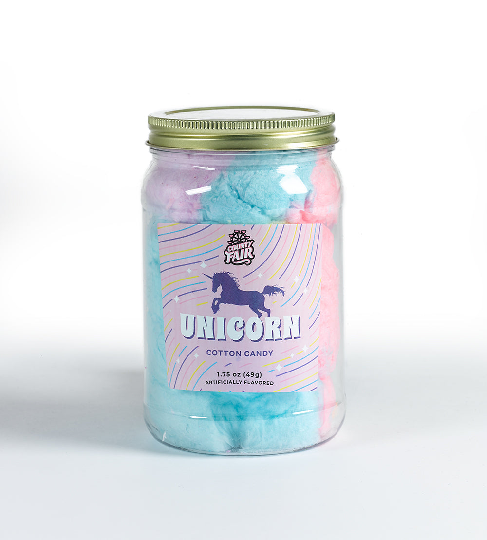 Just like you’d expect to see from a unicorn, our unicorn cotton candy swirls together an array of bright, fun colors while still tasting sugary sweet.