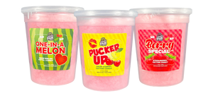 Build your own Valentine's Cotton Candy bundle including a gift set of 6 - 1.75 oz labeled cups in the flavor combination of your choice. Our Valentine's Cotton Candy includes: Pucker Up Sour Cherry Cotton Candy, One in a Melon Watermelon Cotton Candy, and Berry Special Strawberry Cotton Candy. 