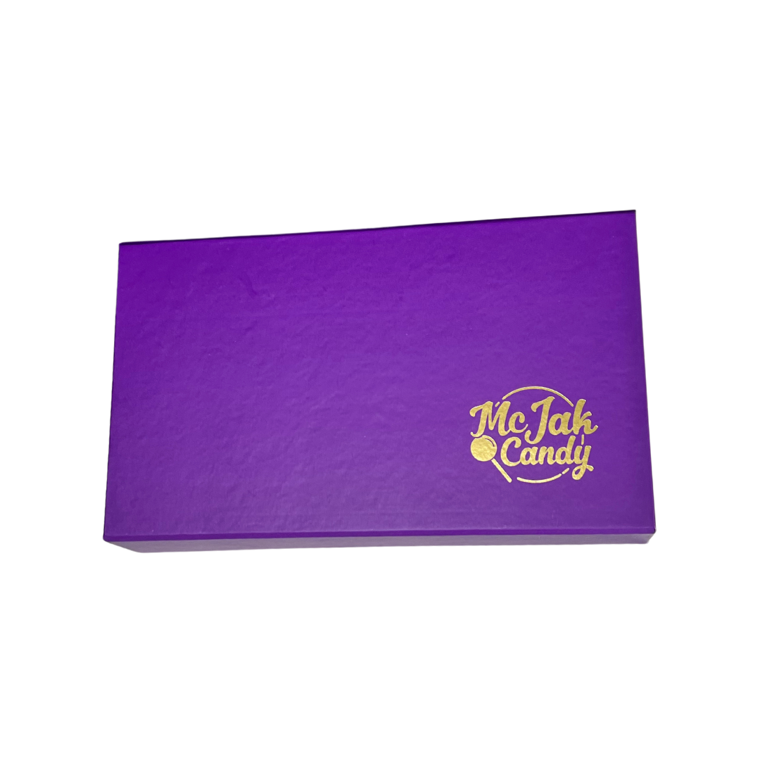 10 Gourmet signature McJak Candy lollipops in a purple & gold embossed gift box.