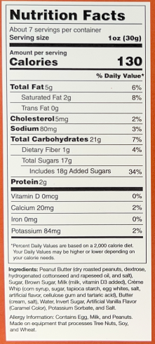 Nutrition facts for our homemade peanut butter fudge.