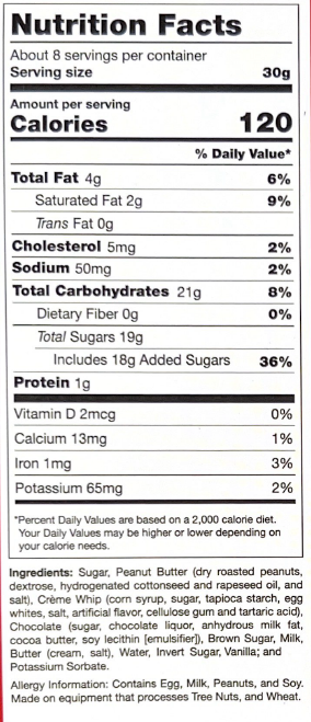 Nutrition facts for our delicious, homemade chocolate peanut butter swirl fudge.