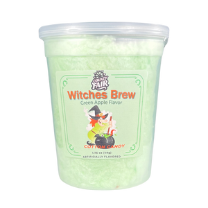 Double, double toil and trouble, fire burn and cauldron bubble…we gave our munchkins a needed day off and let the witches concoct this cotton candy. Sour green apple flavor with a surprise at the bottom of the cup. 