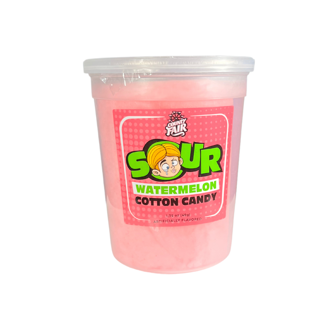 Delicious Cotton Candy with a bit of a cheek sucking punch! Our Sour Watermelon Cotton Candy has the same extreme sour taste as your favorite sour candy. Enjoy that satisfying, signature watermelon taste with a sour jolt to your taste buds!